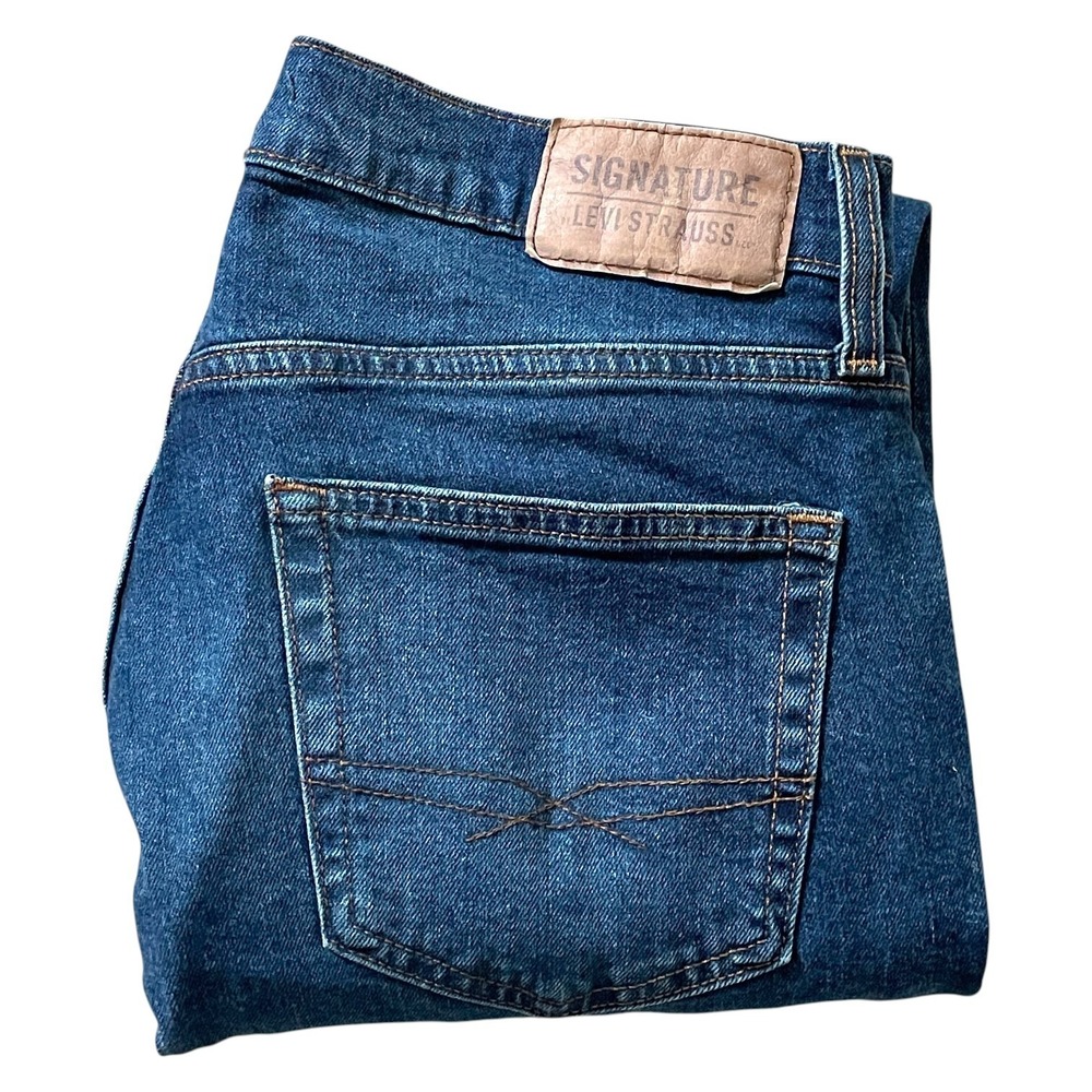 Levi Strauss Signature Mens Athletic Fit Straight Dark Wash Jeans W32 L34 CLEAN